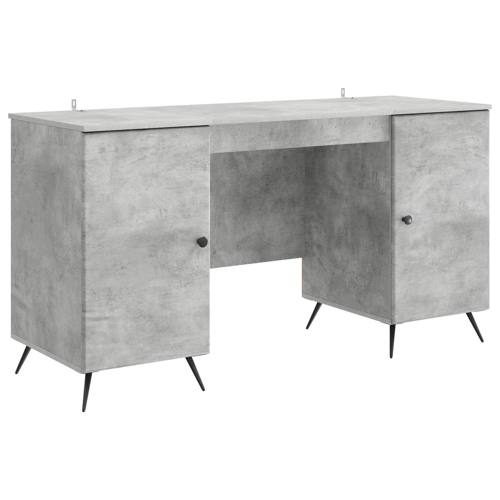 Skrivebord med hylder - betongrå, 142,5 × 50 × 75 cm, konstrueret træ billede