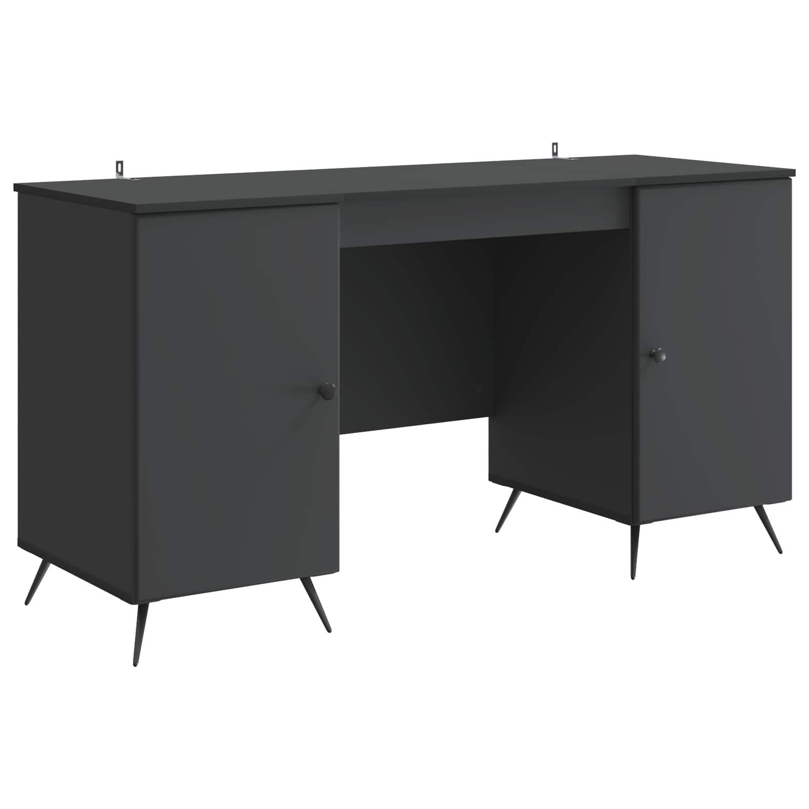 Skrivebord med hylder og døre - sort 142,5 × 50 × 75 cm, konstrueret træ