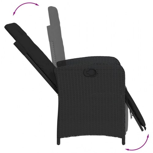 Havestole 2 stk. med lænefunktion og fodstøtte polyrattan sort (OUTLET A)