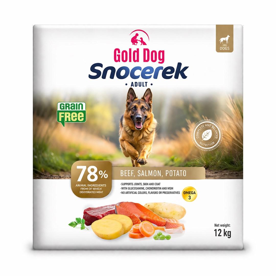 GOLD DOG Snocerek Grain Free tørfoder – oksekød & laks med kartoffel, 12 kg