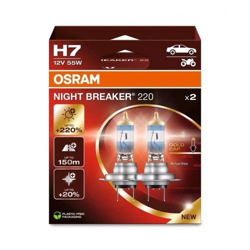 OSRAM Night Breaker 220 H7 halogenpærer til bil - 2 stk.