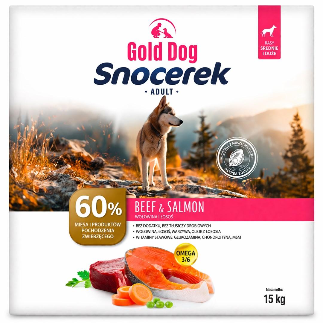 GOLD DOG Snocerek tørfoder – oksekød & laks, 15 kg
