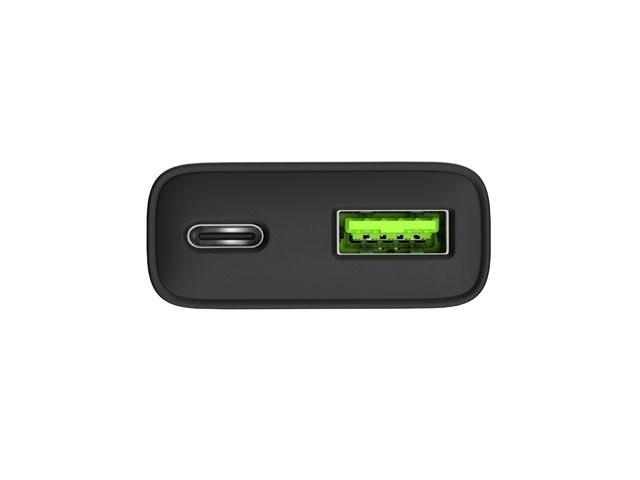 Natec Ribera GaN Slim vægoplader 20 W – 1× USB‑C + 1× USB‑A, sort