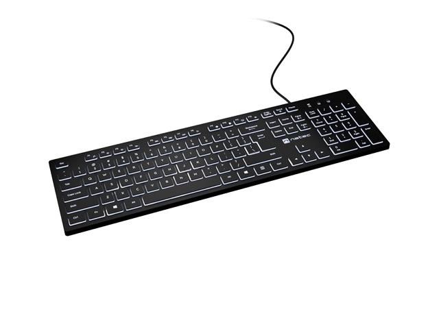 Natec HERRING GLOW - keyboard - slim design low profile full size - QWERTY - US - black Input Device - Tastatur - Amerikansk engelsk - Sort