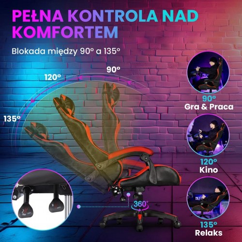 Extralink G-522 gamer stol – sort/rød drejestol med høj ryglæn