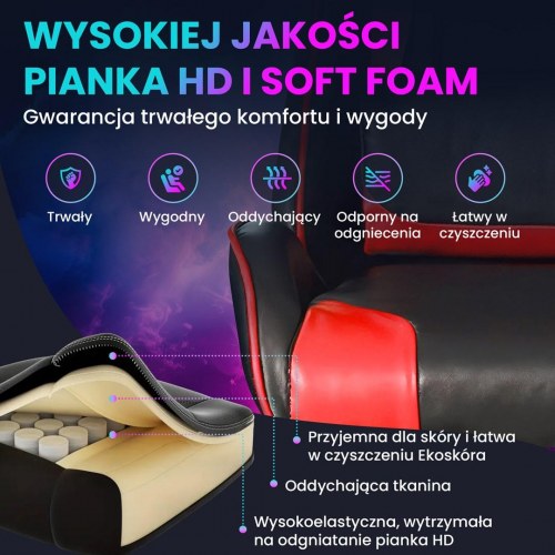 Extralink G-522 gamer stol – sort/rød drejestol med høj ryglæn