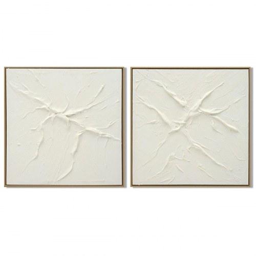 Maleri - hvidt abstrakt skandinavisk, 62 × 4,5 × 62 cm, sæt á 2