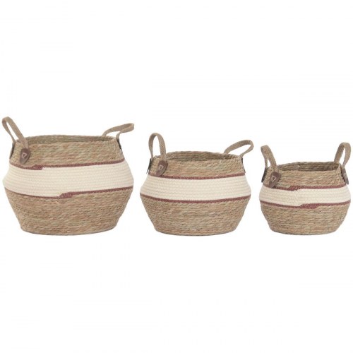 Kurvesæt i naturlig fiber - fersken/natur, 3 dele