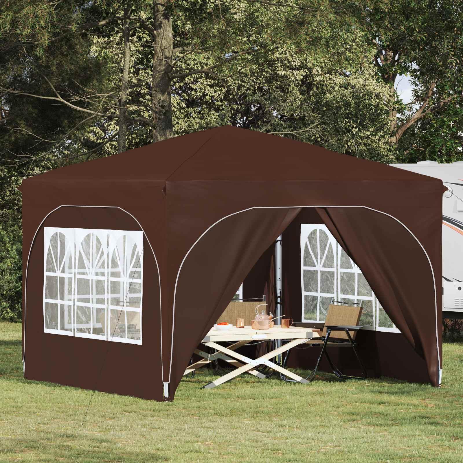 Pop-up festtelt 290 × 290 × 245 cm - brun, højdejusterbart med 4 sider