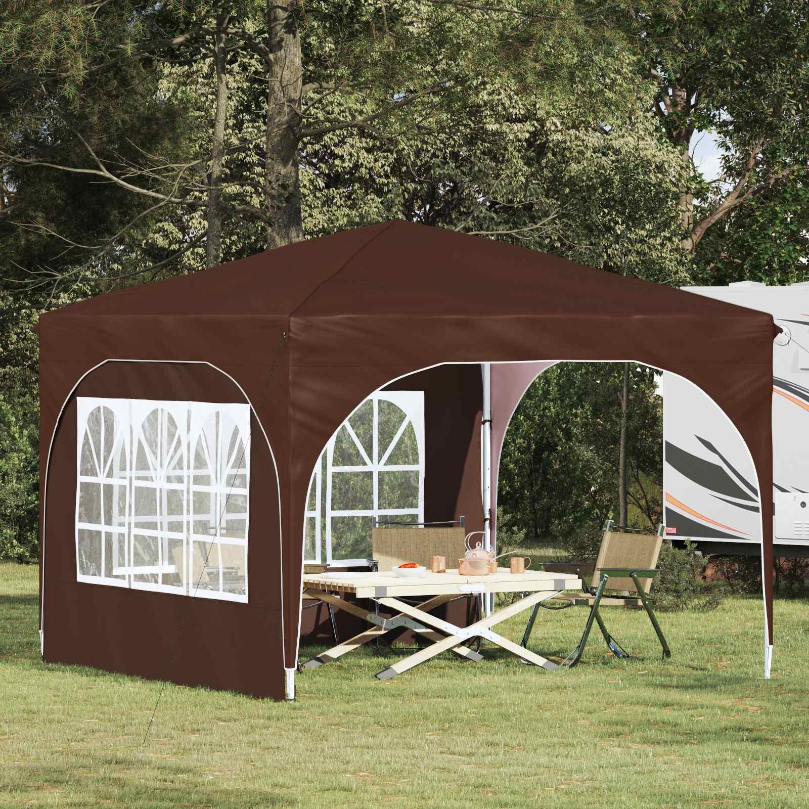 Pop-up festtelt 290 × 290 × 245 cm - brun, højdejusterbart med 2 sidevægge