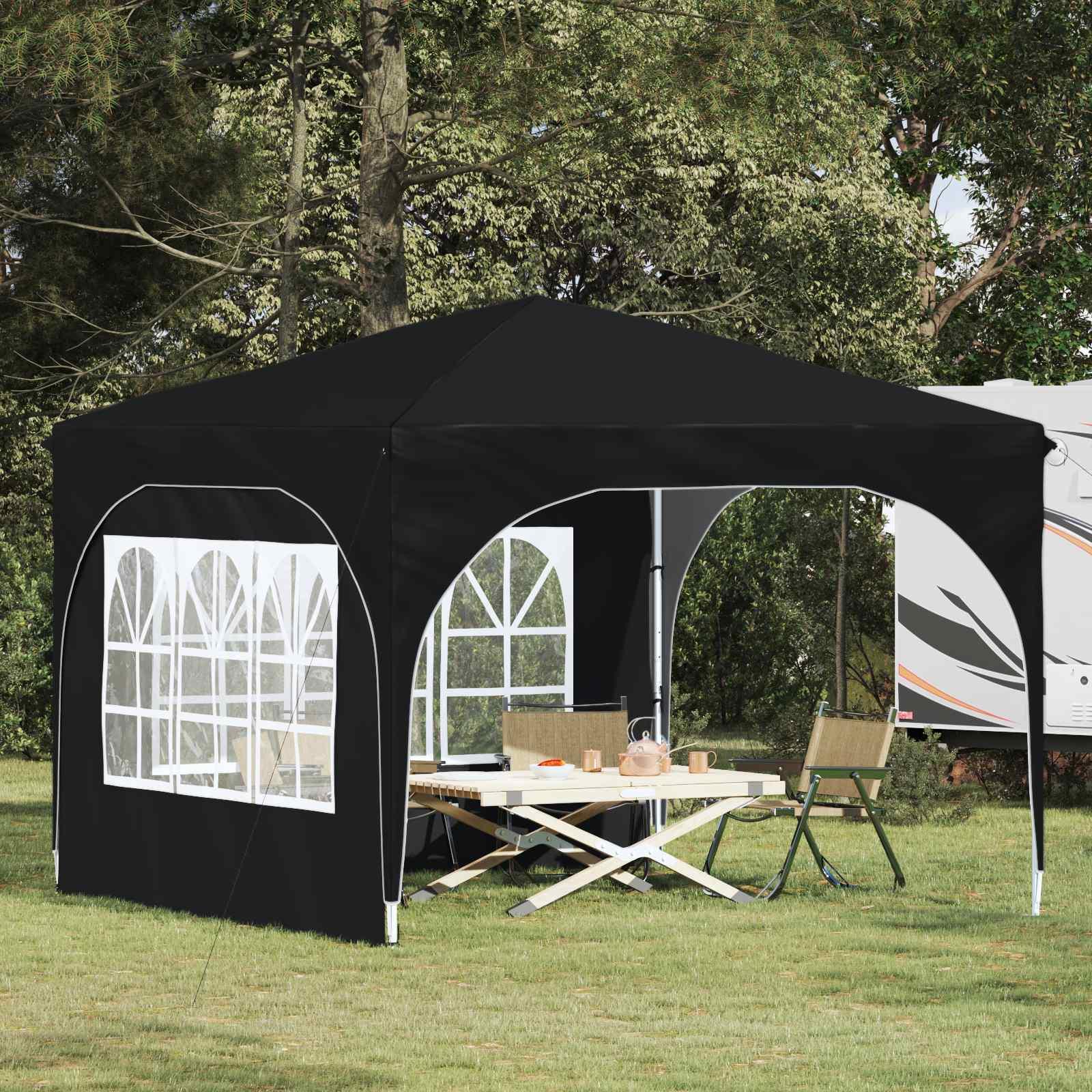 Pop-up festtelt 290 × 290 × 245 cm - antracit, højdejusterbart med 2 sidevægge