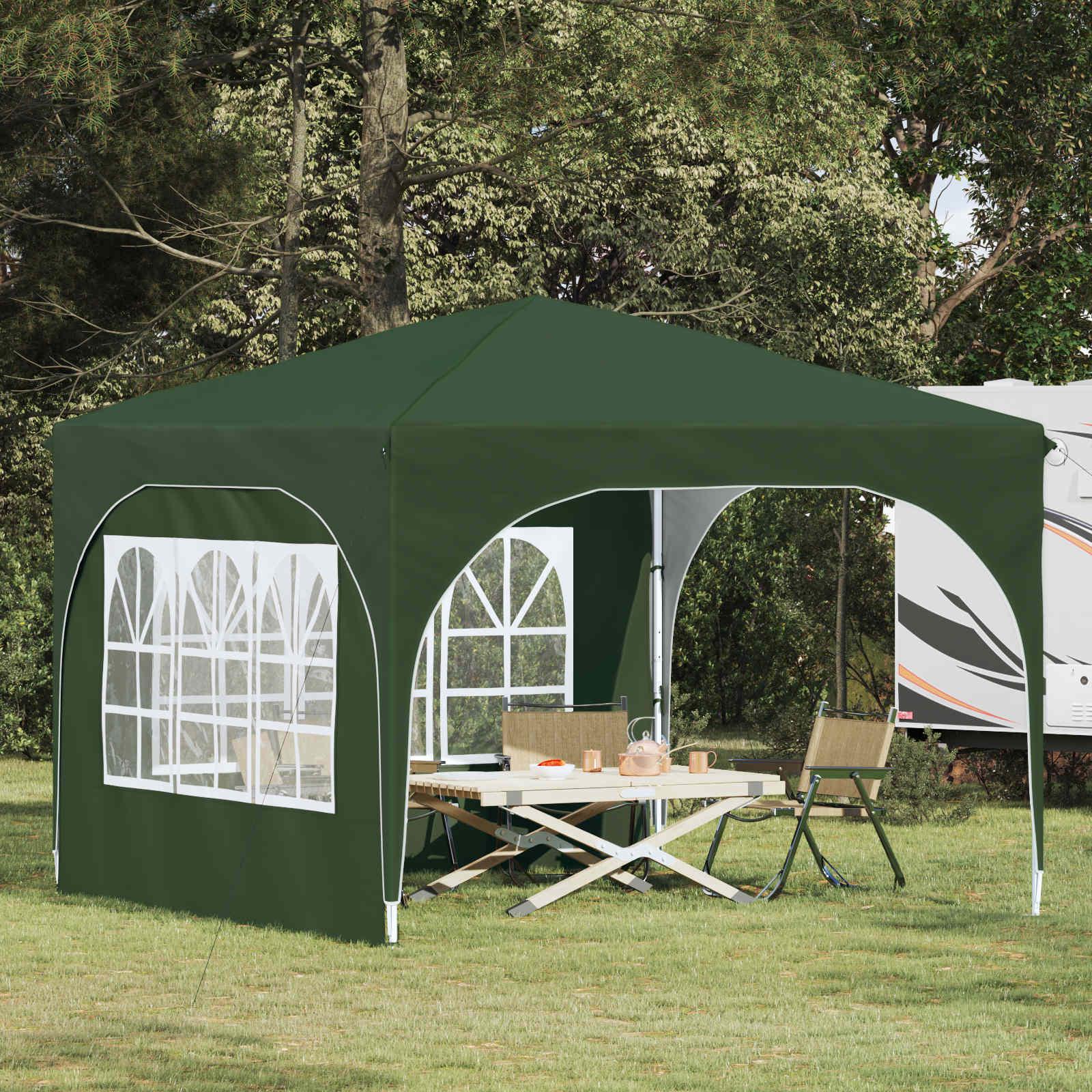 Pop-up festtelt 290 × 290 × 245 cm - grøn, højdejusterbart