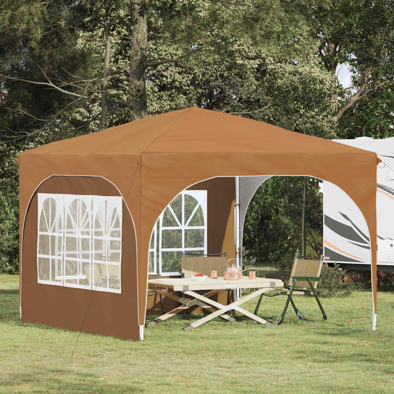 Pop-up festtelt 290 × 290 × 245 cm - beige, højdejusterbart med sidevægge