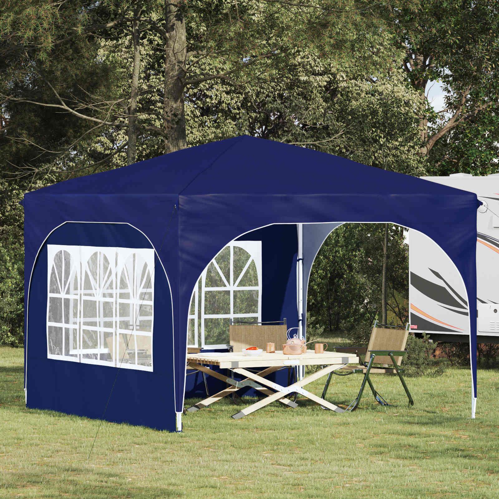 Pop-up festtelt 290 × 290 × 245 cm - blå, højdejusterbart med 2 sidevægge
