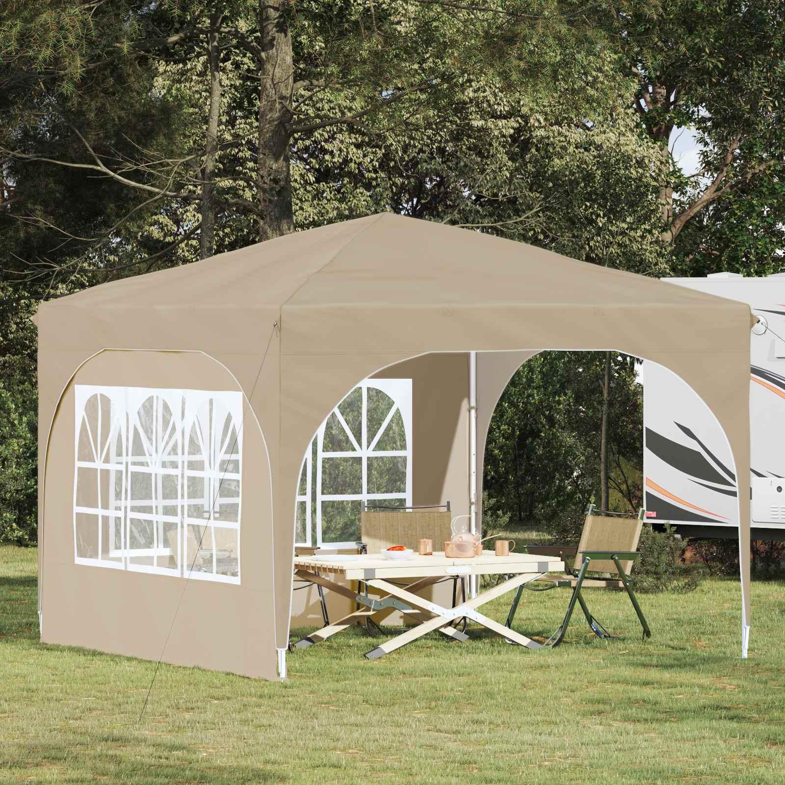 Pop-up festtelt 290 × 290 × 245 cm - cremefarvet, højdejusterbart med 2 sidevægge