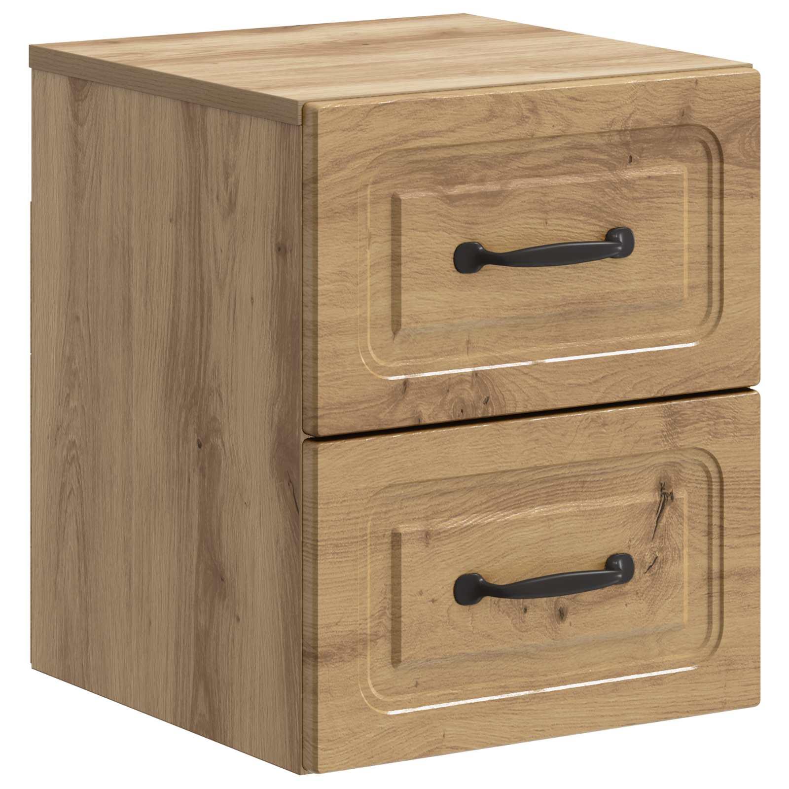 Væghængt natbord i artisan-eg - 34,5 × 33 × 40 cm, konstrueret træ, 2 skuffer