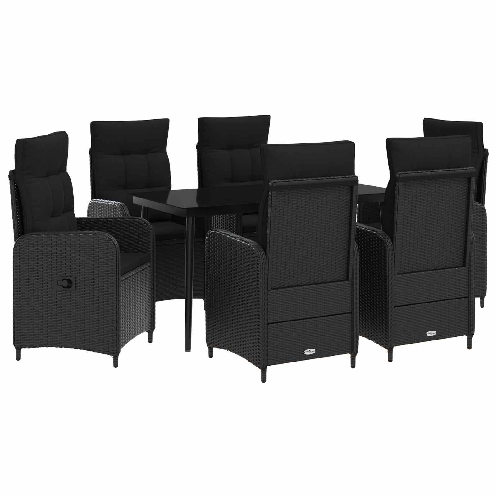 Sofa Bord Sæt 7 stk Sort PE rattan og pulverlakeret stål