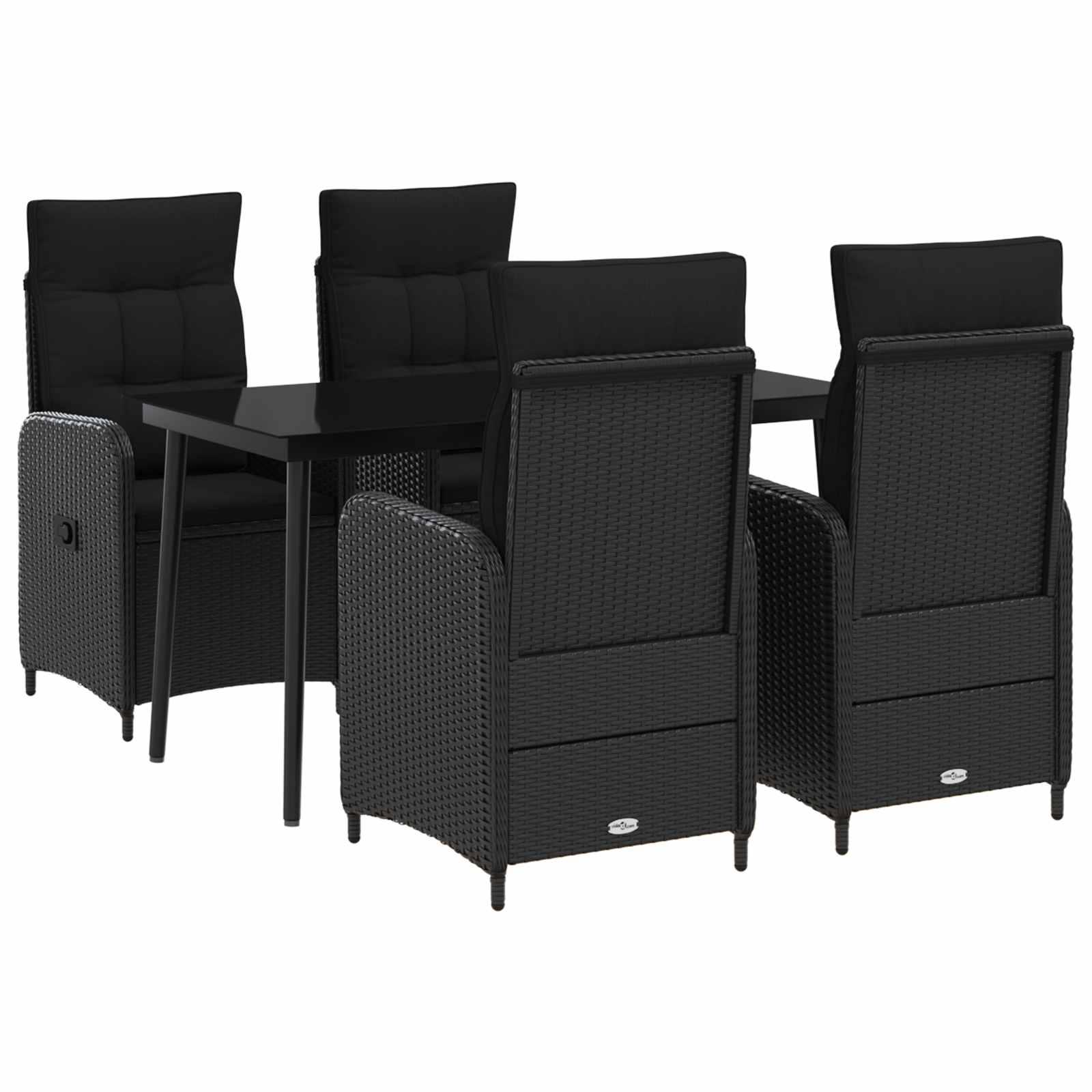 Sofa Bord Sæt 5 stk Sort PE rattan og pulverlakeret stål