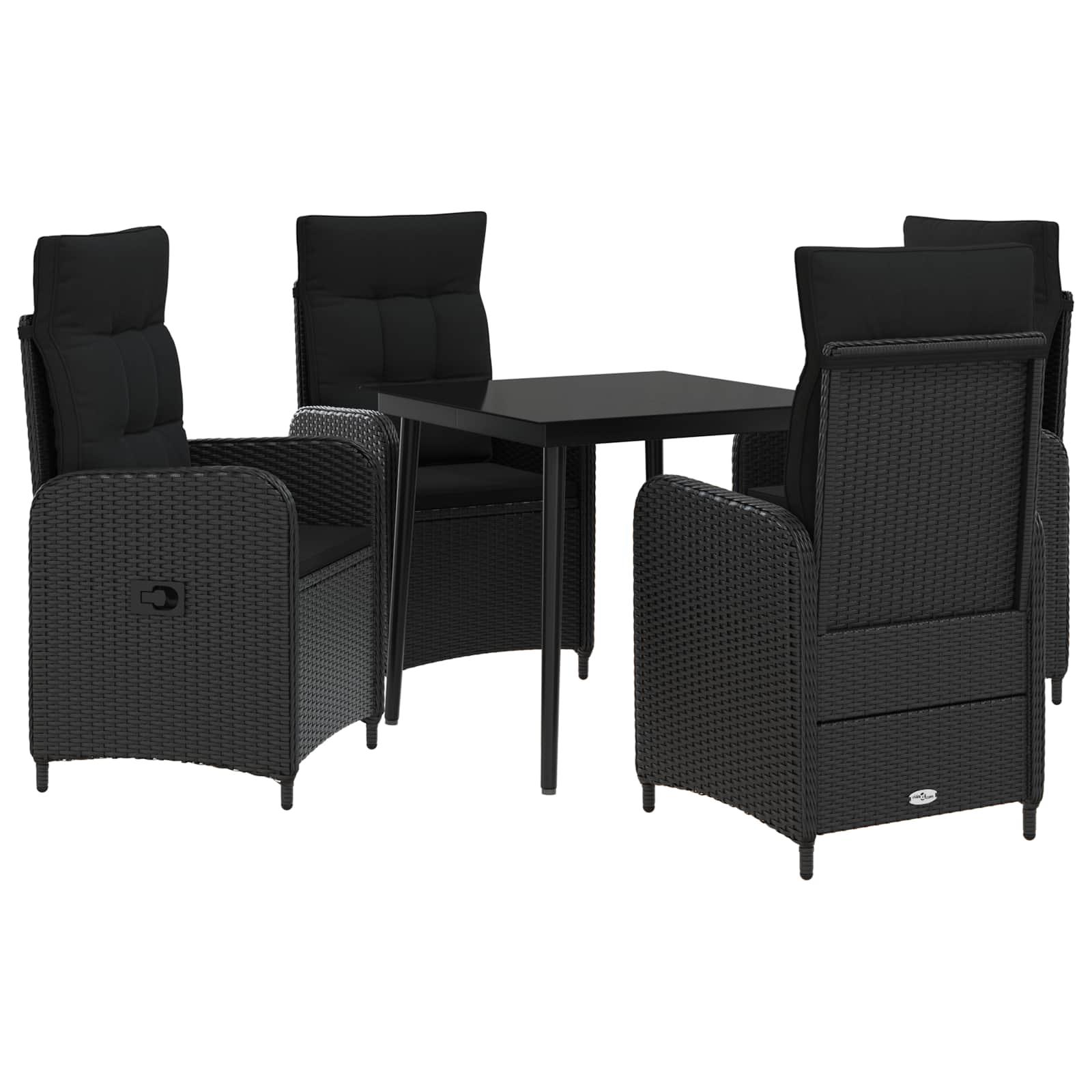 Sofa Bord Sæt 5 stk Sort PE rattan og pulverlakeret stål