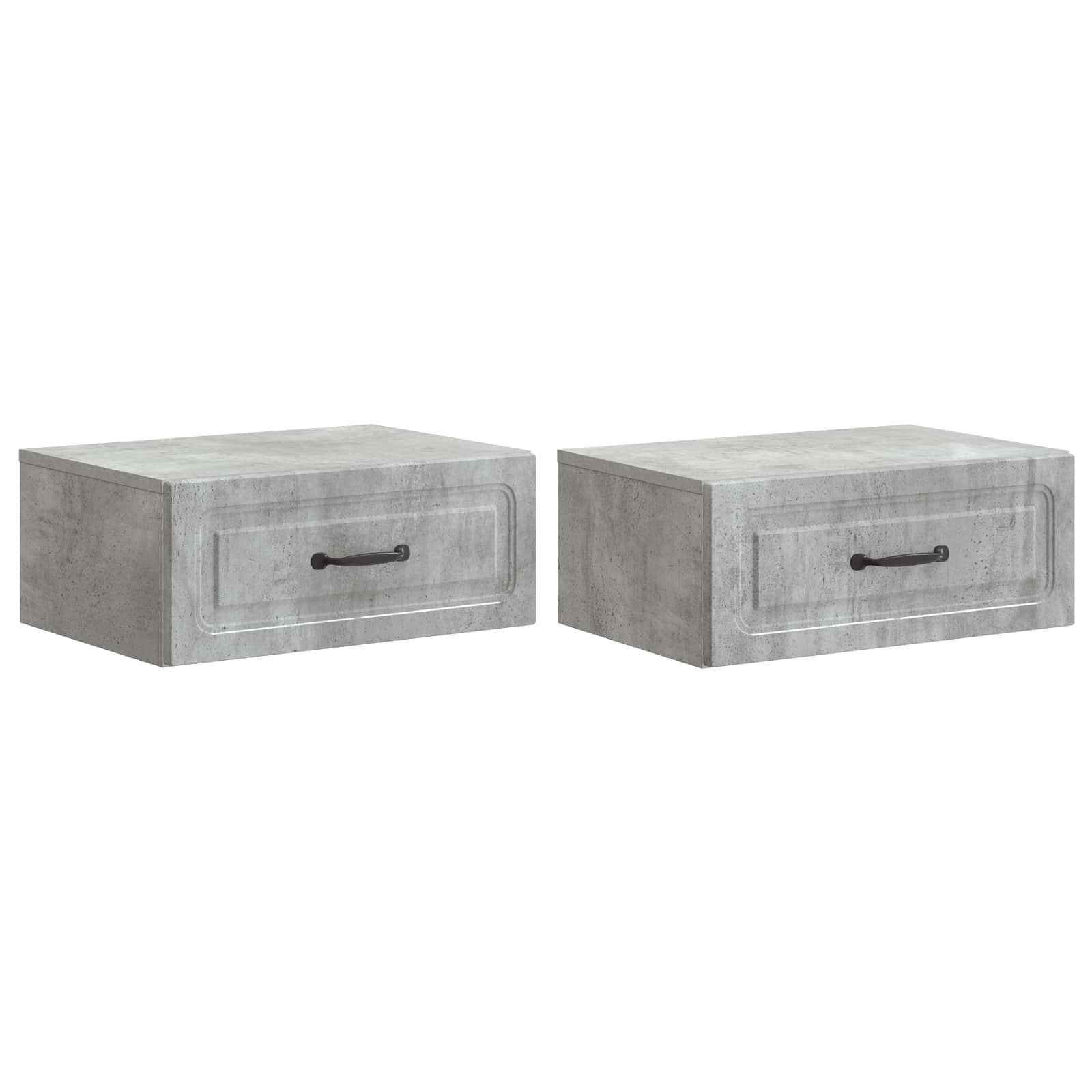 Væghængt Natbord med skuffe 2 stk Betongrå 49 x 34,5 x 20 cm