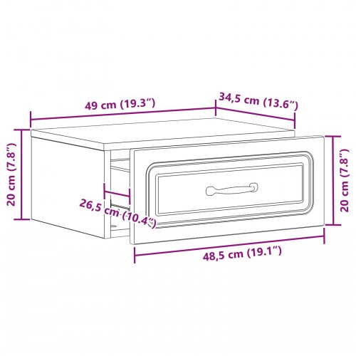 Væghængt Natbord med skuffe 2 stk Sonoma-eg 49 x 34,5 x 20 cm