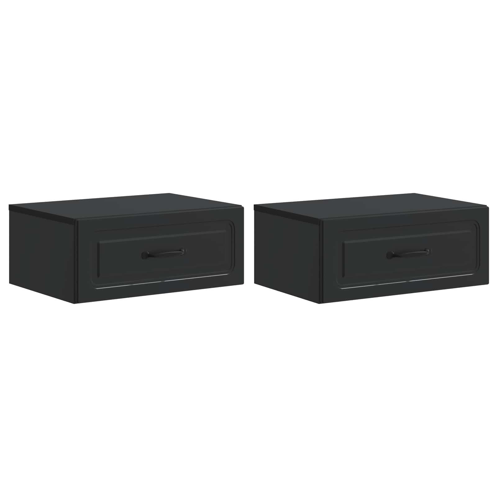 Væghængt Natbord 2 stk Sort 49 x 34,5 x 20 cm Konstrueret træ
