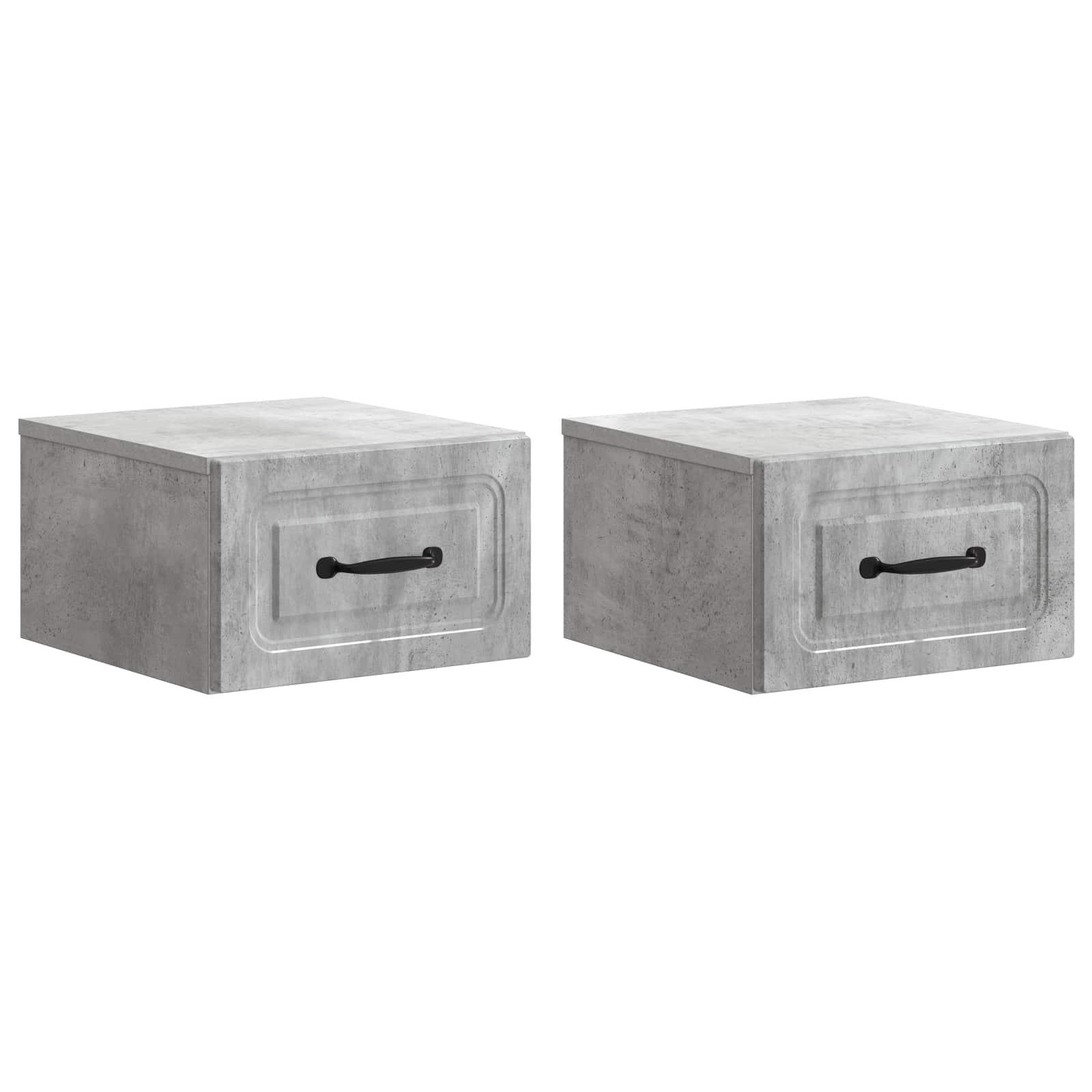 Væghængt Natbord med skuffe 2 stk Betongrå 34,5 x 33 x 20 cm