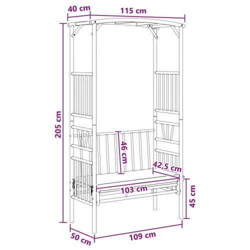 Havebue med Bænk Naturfarvet 115 x 50 x 205 cm Bambus