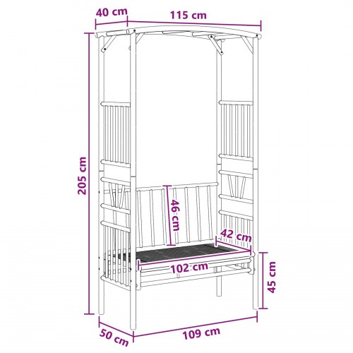 Havebue med Bænk Naturfarvet 115 x 50 x 205 cm Bambus