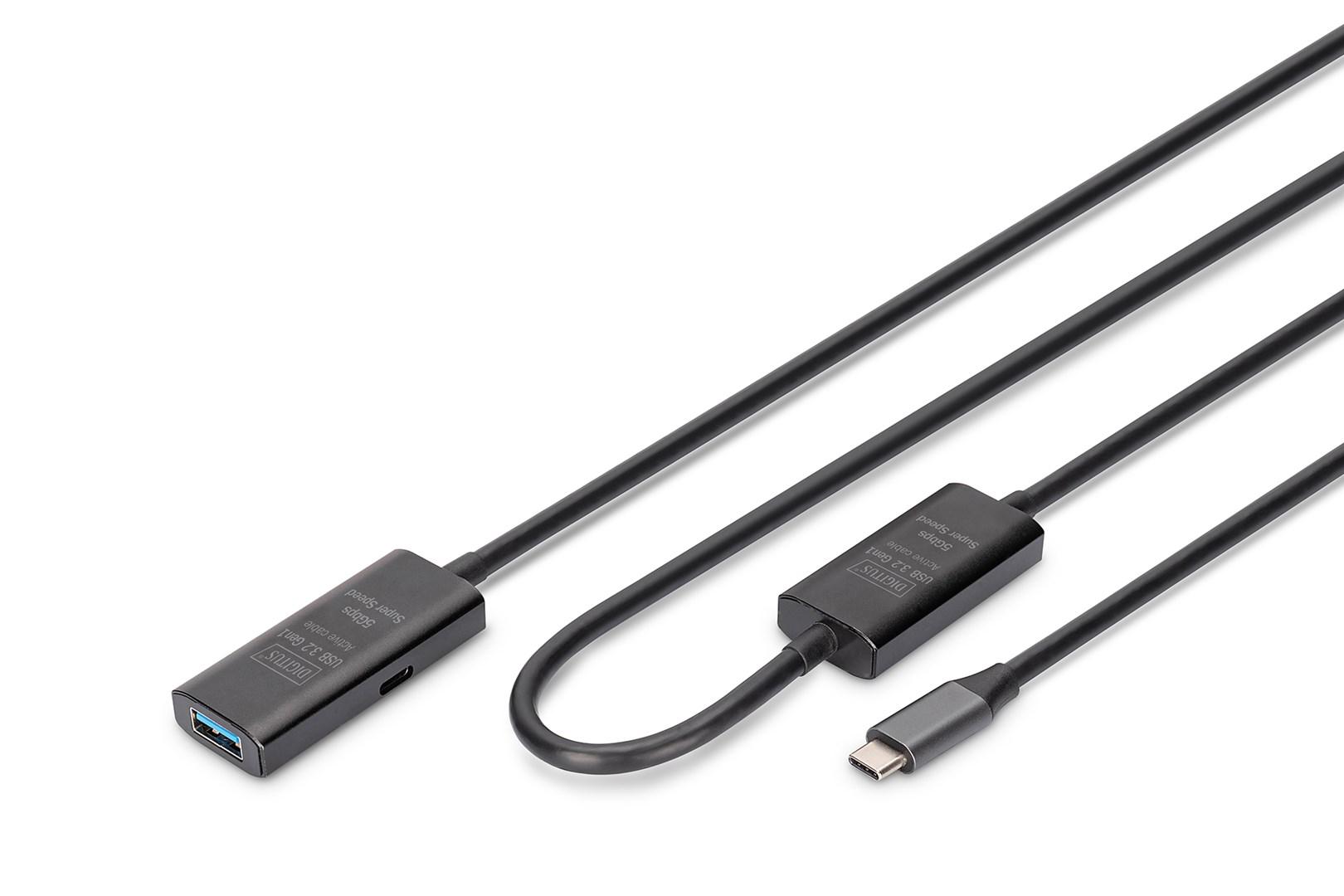 DIGITUS DA-73111 aktiv USB 3.2 Gen1 forlænger – USB‑C til USB‑A, 10 m billede
