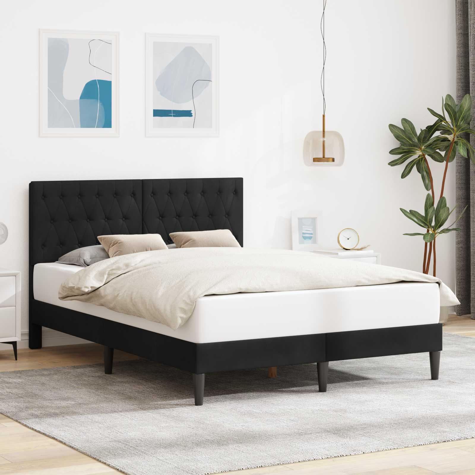 Sengestel med hovedgærde Sort 140 x 190 cm Fløjl