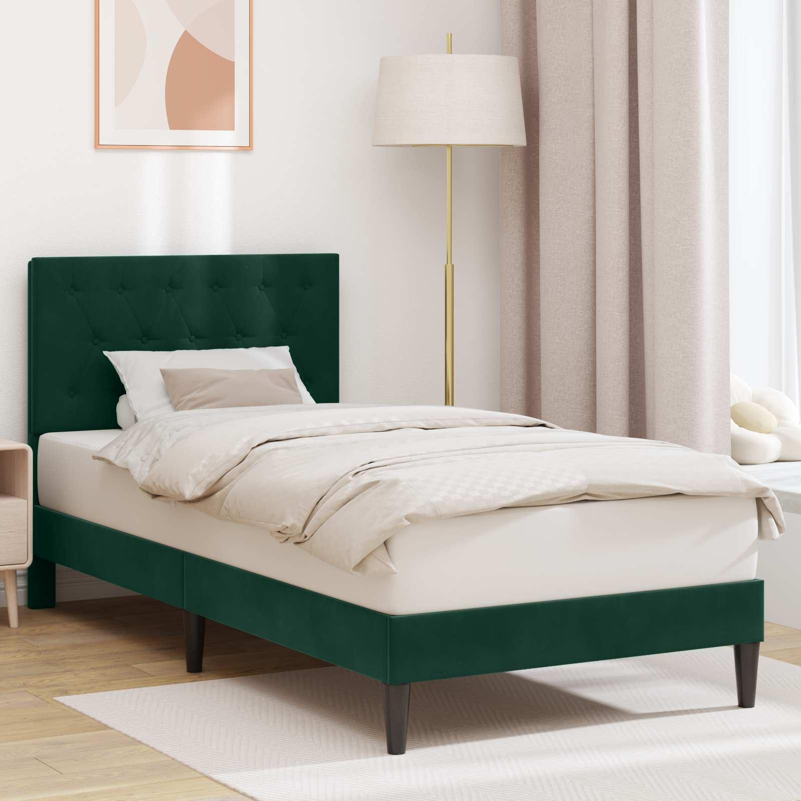 Sengestel med hovedgærde Mørkegrøn 100 x 200 cm Fløjl