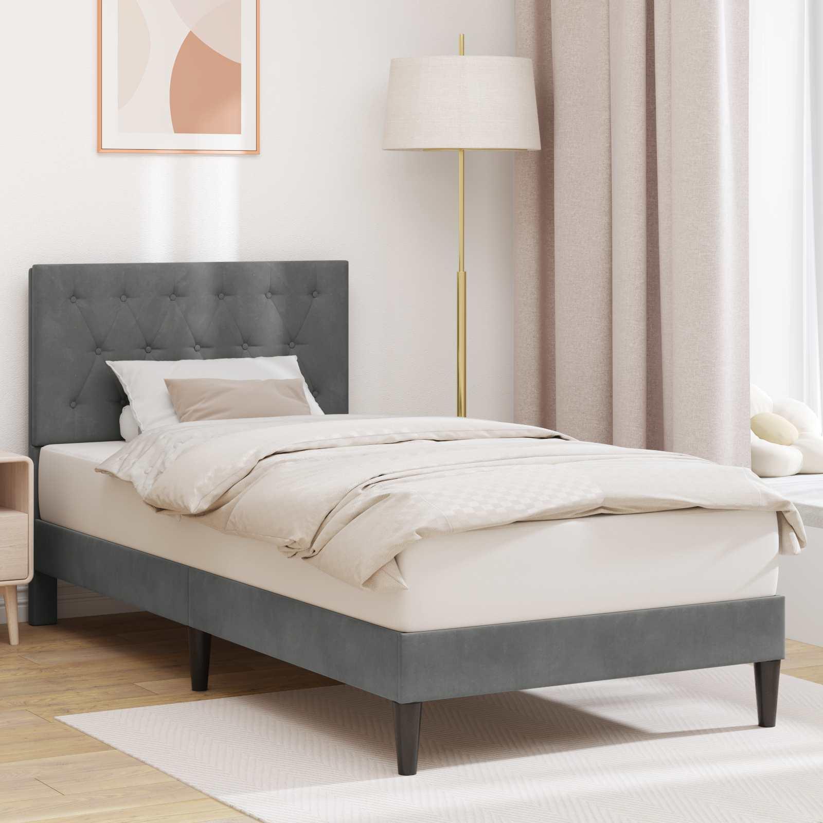Sengestel med hovedgærde Mørkegrå 100 x 200 cm Fløjl