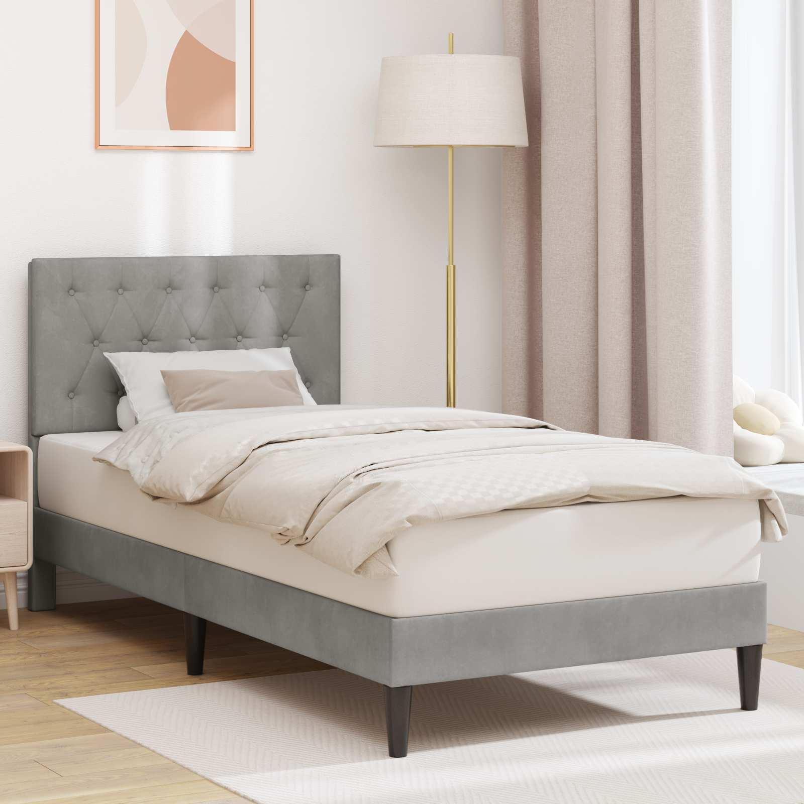 Sengestel med hovedgærde Lysegrå 100 x 200 cm Fløjl