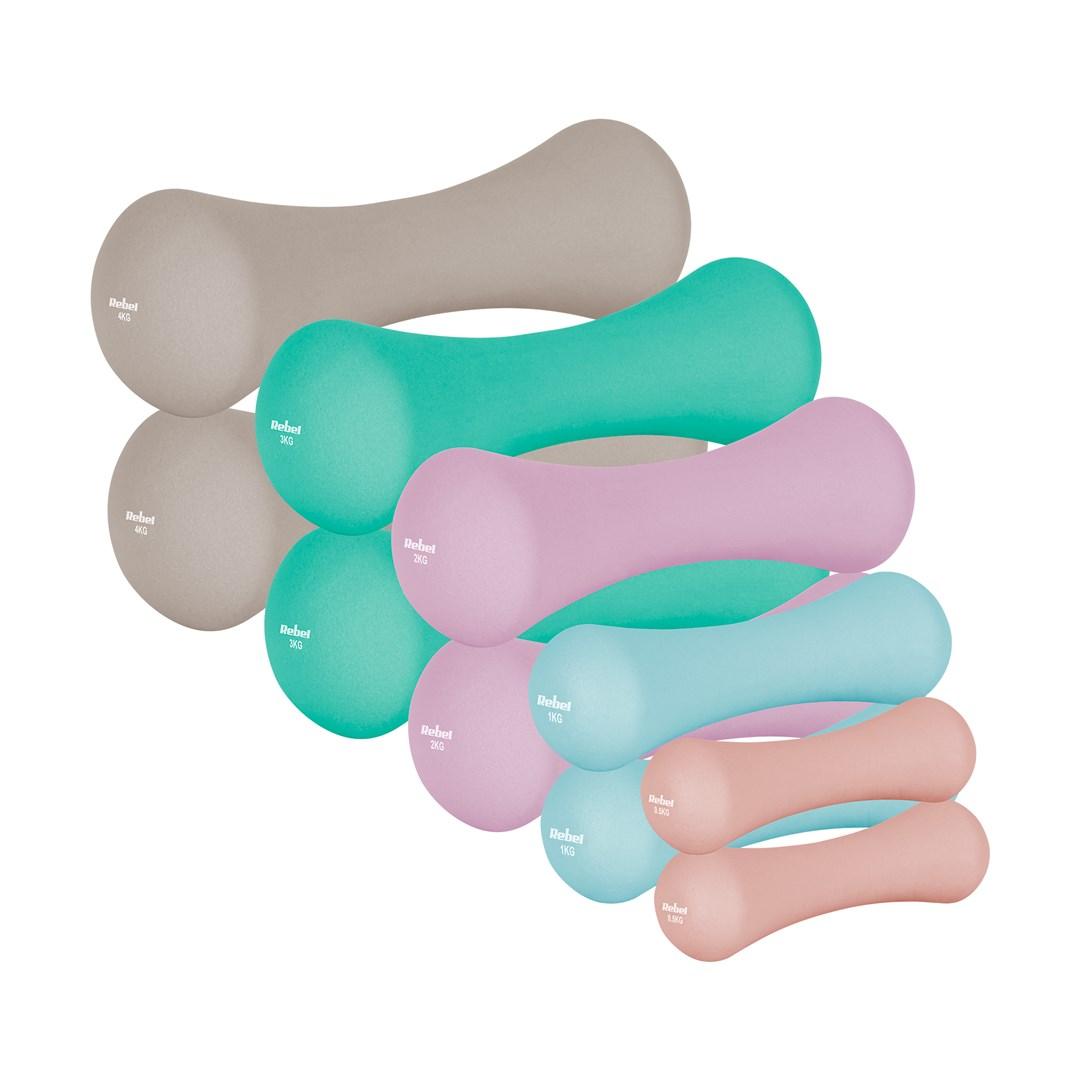 Rebel Active neopren håndvægte – sæt 21 kg (2×0,5 kg + 2×1 kg + 2×2 kg + 2×3 kg + 2×4 kg)