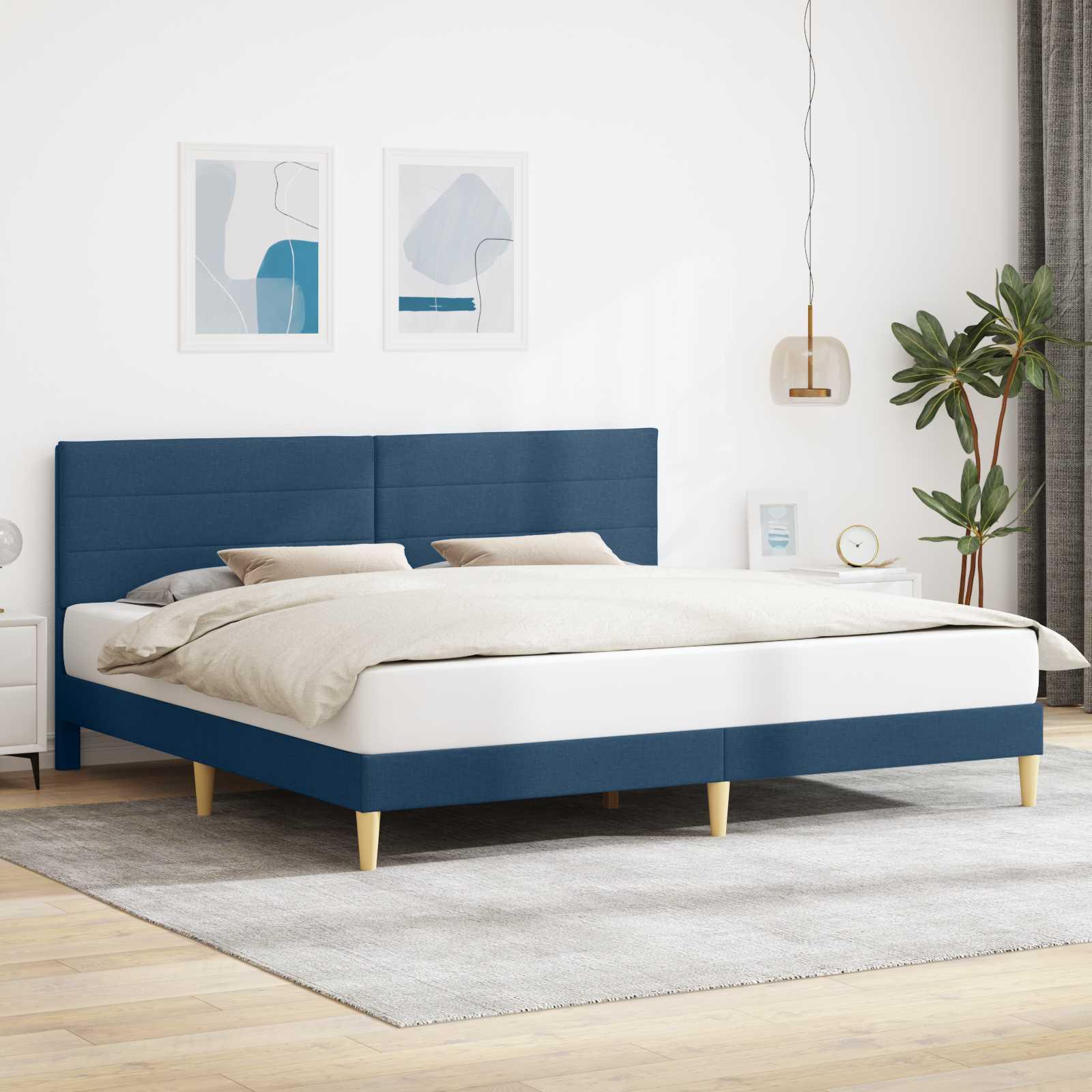 Sengestel med hovedgærde Blå 200 x 200 cm Stof