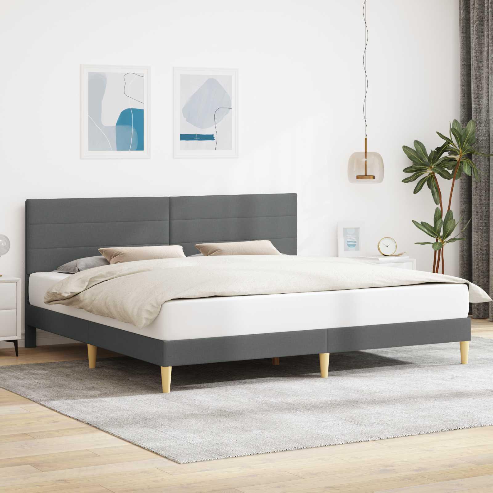 vidaXL Sengestel med hovedgærde Mørkegrå 200 x 200 cm Stof