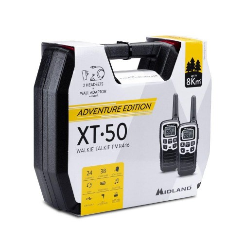 Midland XT50 Adventure - walkie talkie sæt, 24 kanaler, PMR446, sort/grå