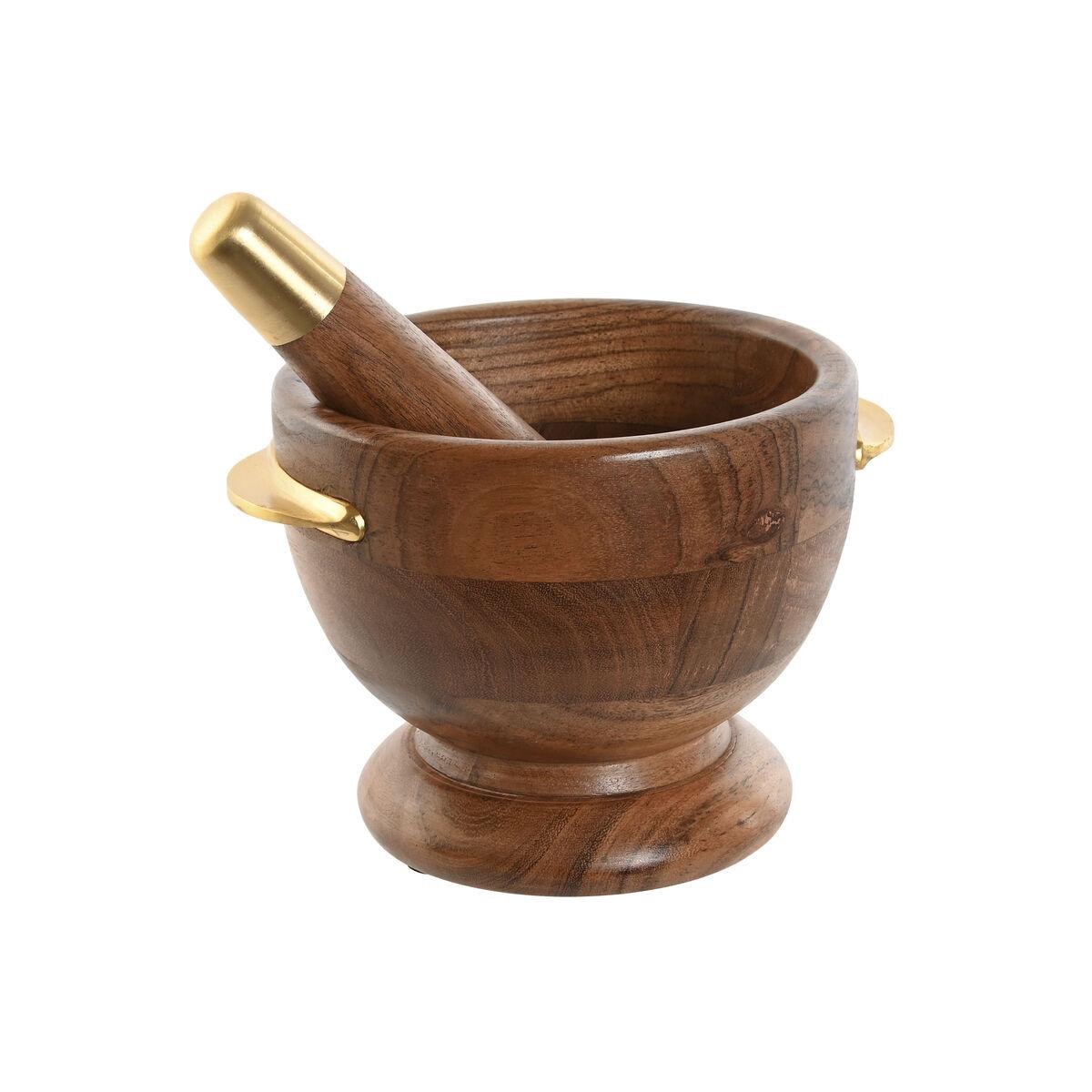Morter og støder - rustfrit stål og akacie, 20,5 × 17 × 14,5 cm