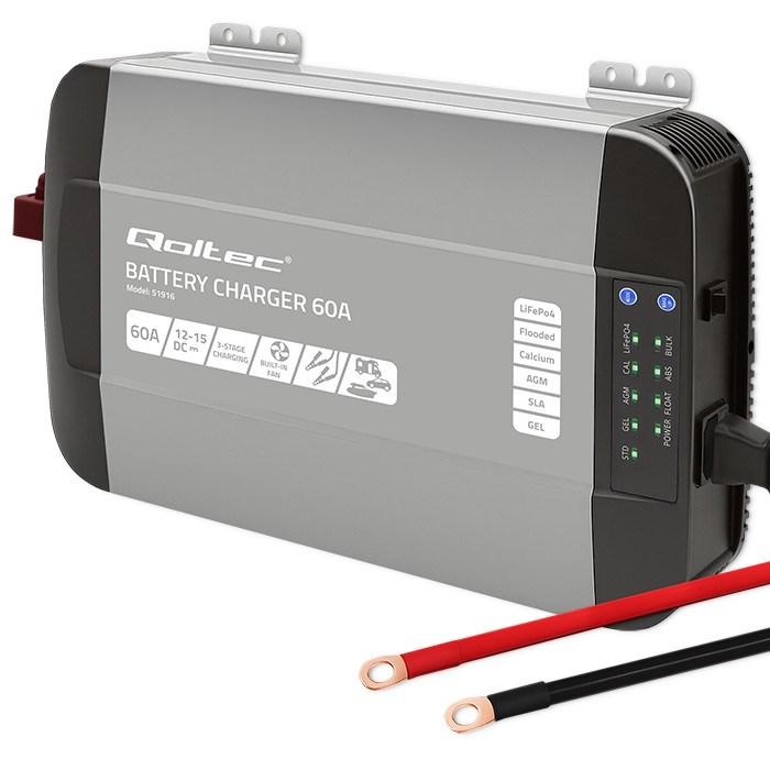 Qoltec 51916 Smart Monolith batterilader 60 A – 12 V til LiFePO4, AGM, GEL, SLA – Hurtig opladning