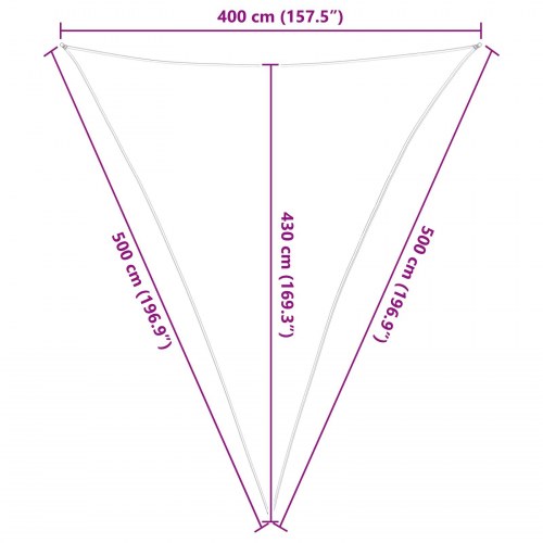 Trekantet solsejl 4 × 5 × 5 m - gul/hvid stribet, 100% polyester Oxford