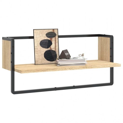 Væghylde med stang 65×25×30 cm - sonoma-eg