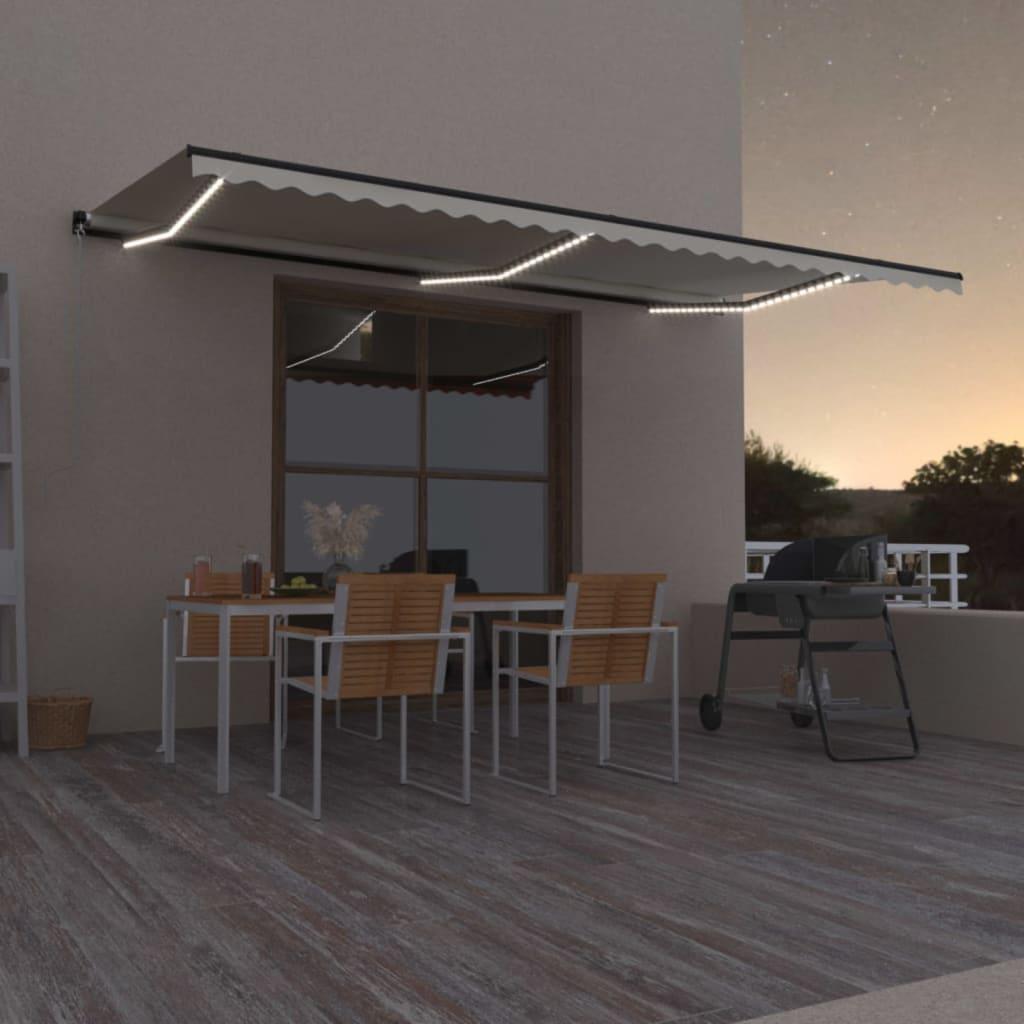 Markise m. LED-lys 600x300 cm manuel betjening cremefarvet