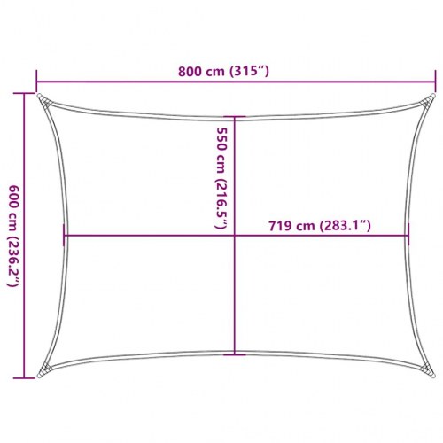 Solsejl 6 x 8 m 160 g/m² HDPE gråbrun