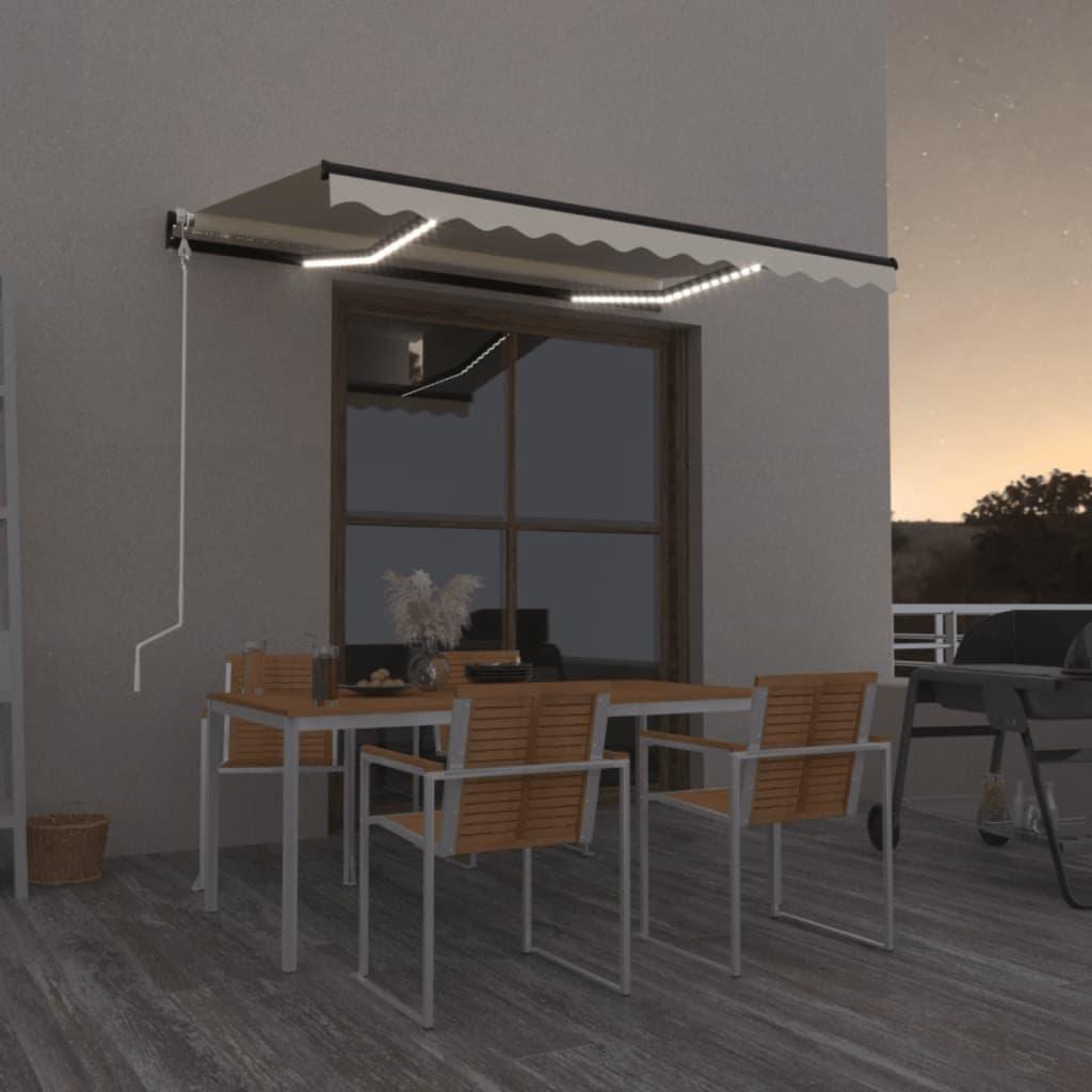 Markise m. LED + vindsensor 400x300 cm automatisk cremefarvet