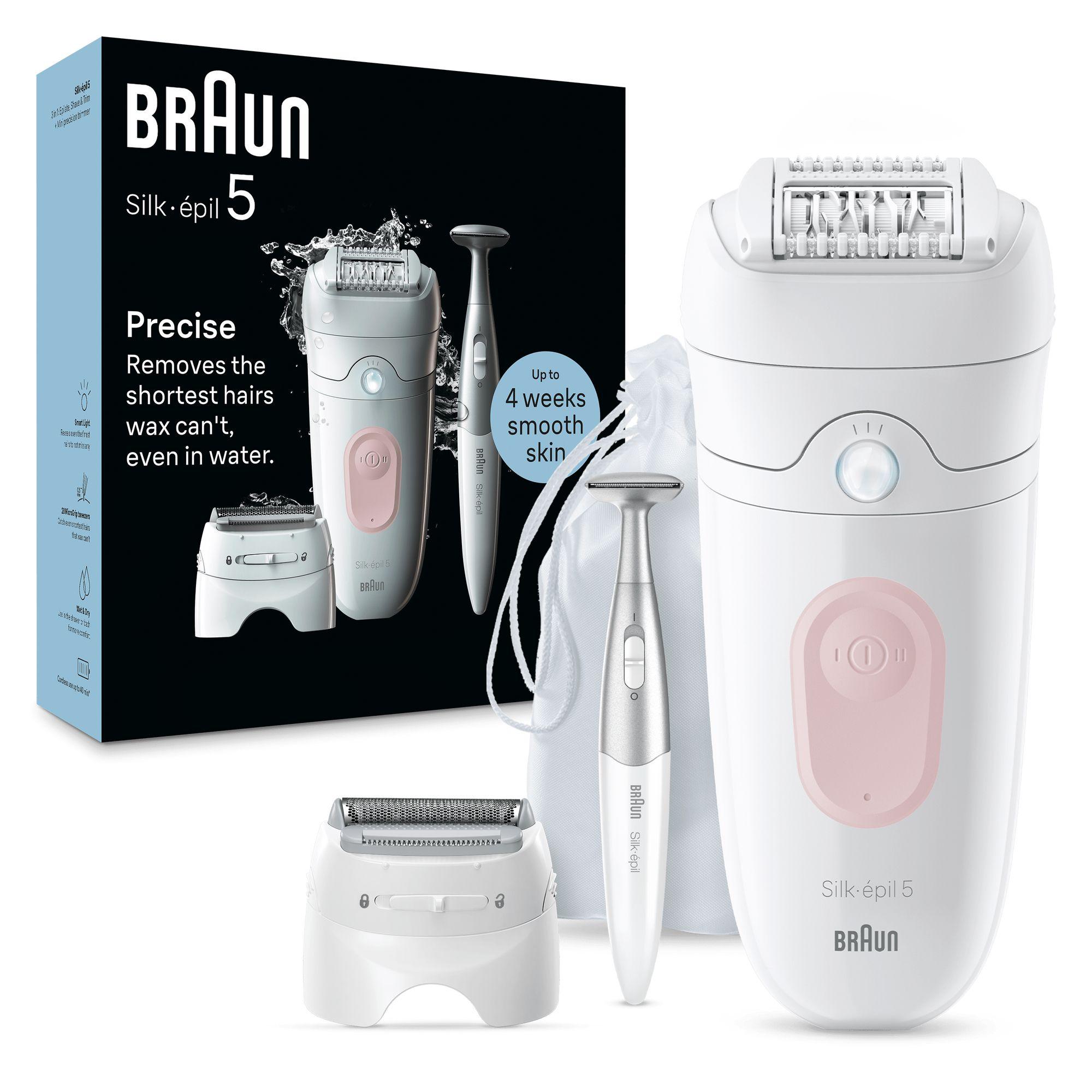 Braun Silk-épil 5 5-230, Pink, Hvid, 28 pincetter, MicroGrip, 0,5 mm, Batteri, Indbygget batteri