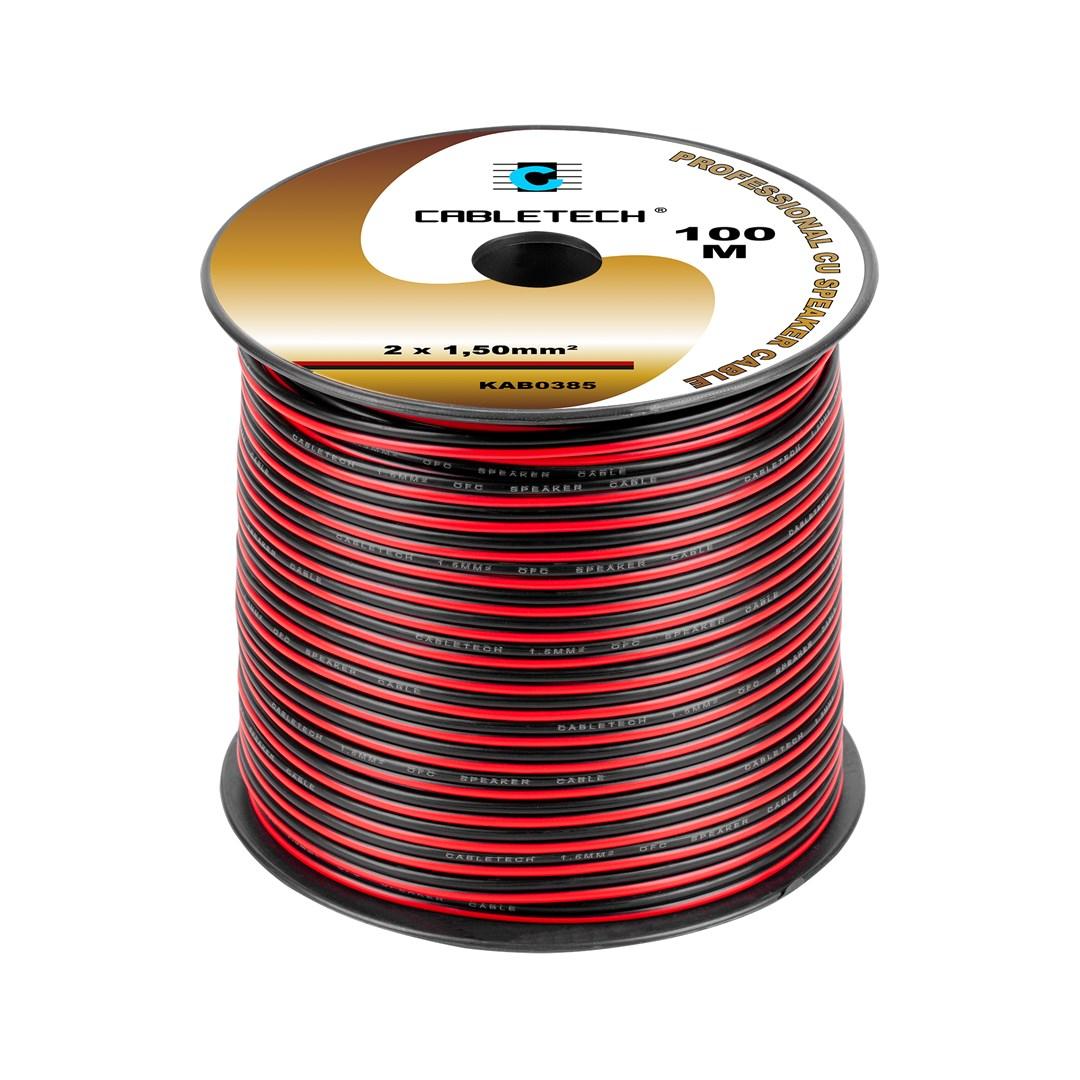 CABLETECH KAB0385 højttalerkabel 2×1,50 mm² – sort/rød, 100 m