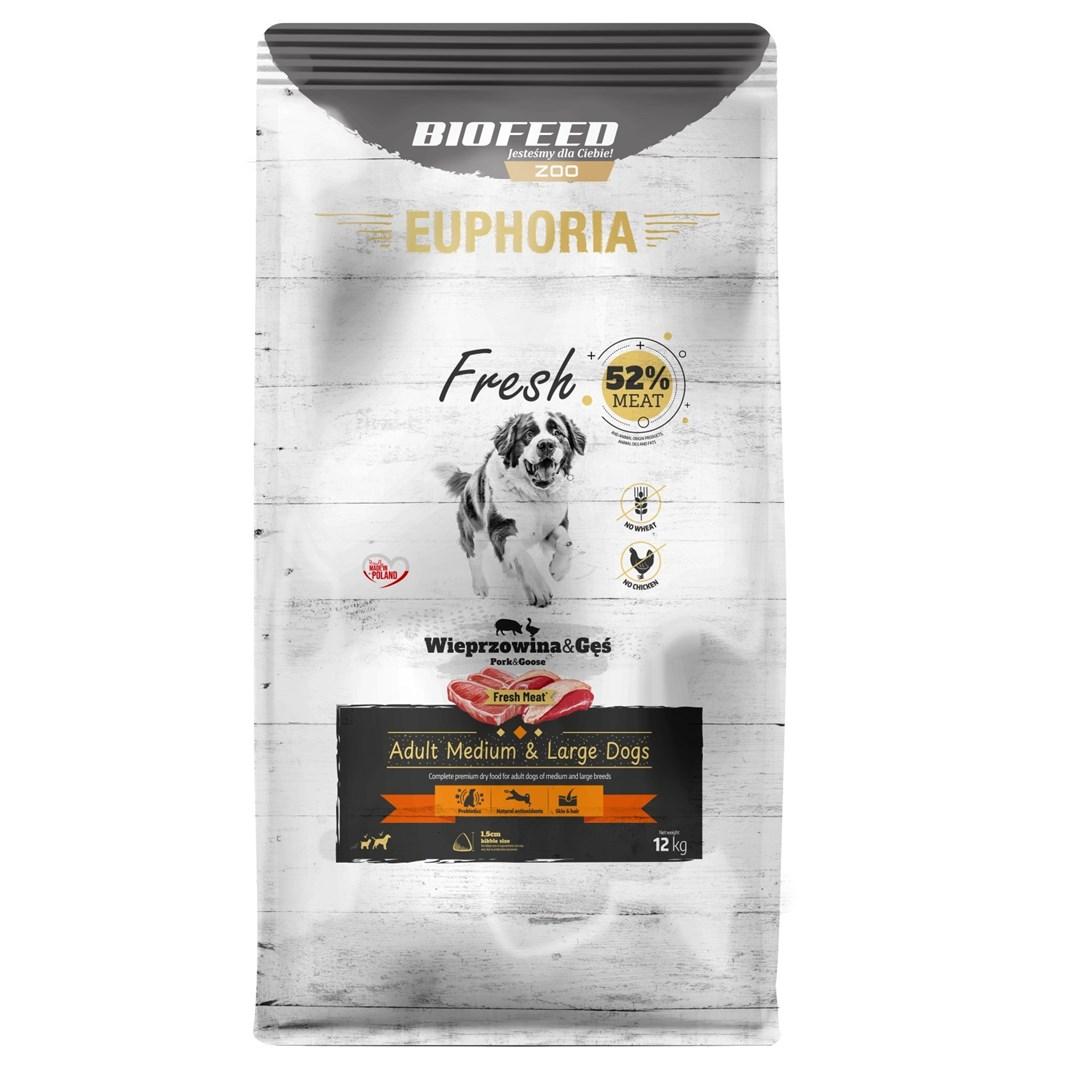 BIOFEED Euphoria Fresh Adult Medium & Large – tørfoder til hund med svin og gås, 12 kg