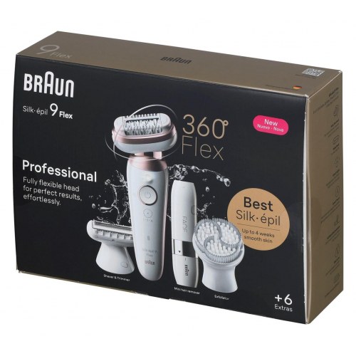 Braun Silk-épil 9 Flex 9-360 epilator - 3D hoved, 40 pincetter, rosa/hvid
