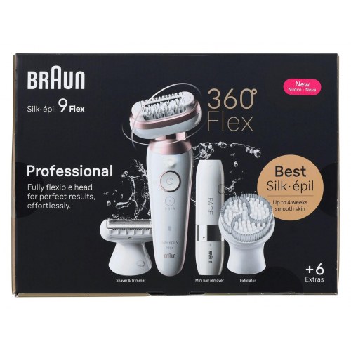 Braun Silk-épil 9 Flex 9-360 epilator - 3D hoved, 40 pincetter, rosa/hvid